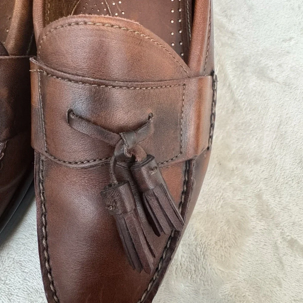 G.H. Bass Brown Leather Tassel Loafers Moc Toe Slip On Men's US 9 D Made USA